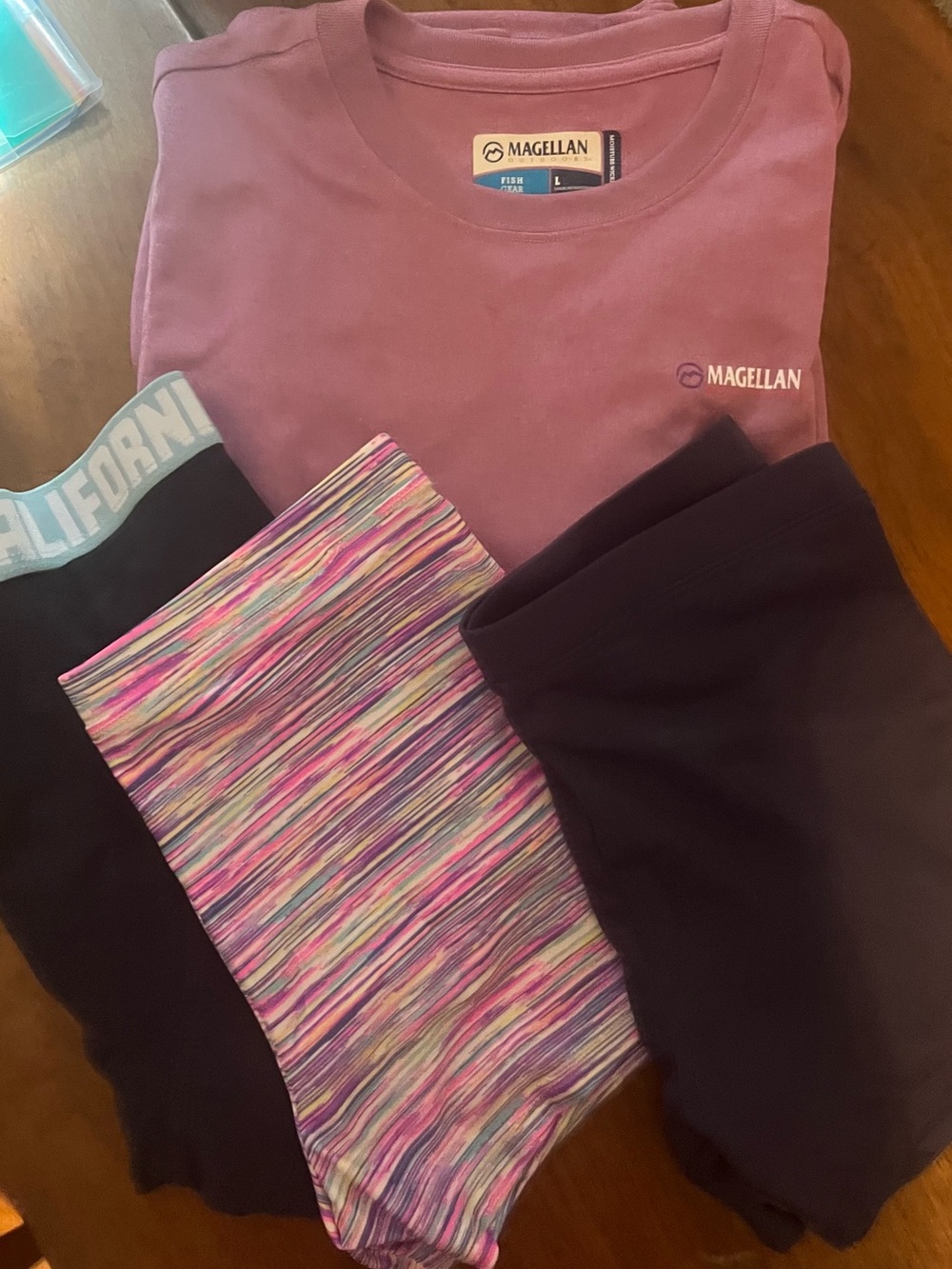 Magellan Outdoors Kids Pink and Purple Leggings Set with Multicolor Stripe Pair